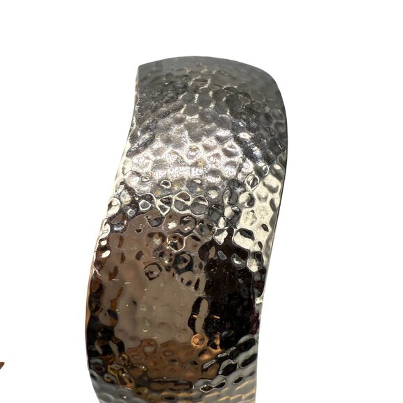 VTG Textured Hammered Wavy Hinged Wide Cuff Bangle Bracelet Silver Tone Chic - Picture 5 of 5